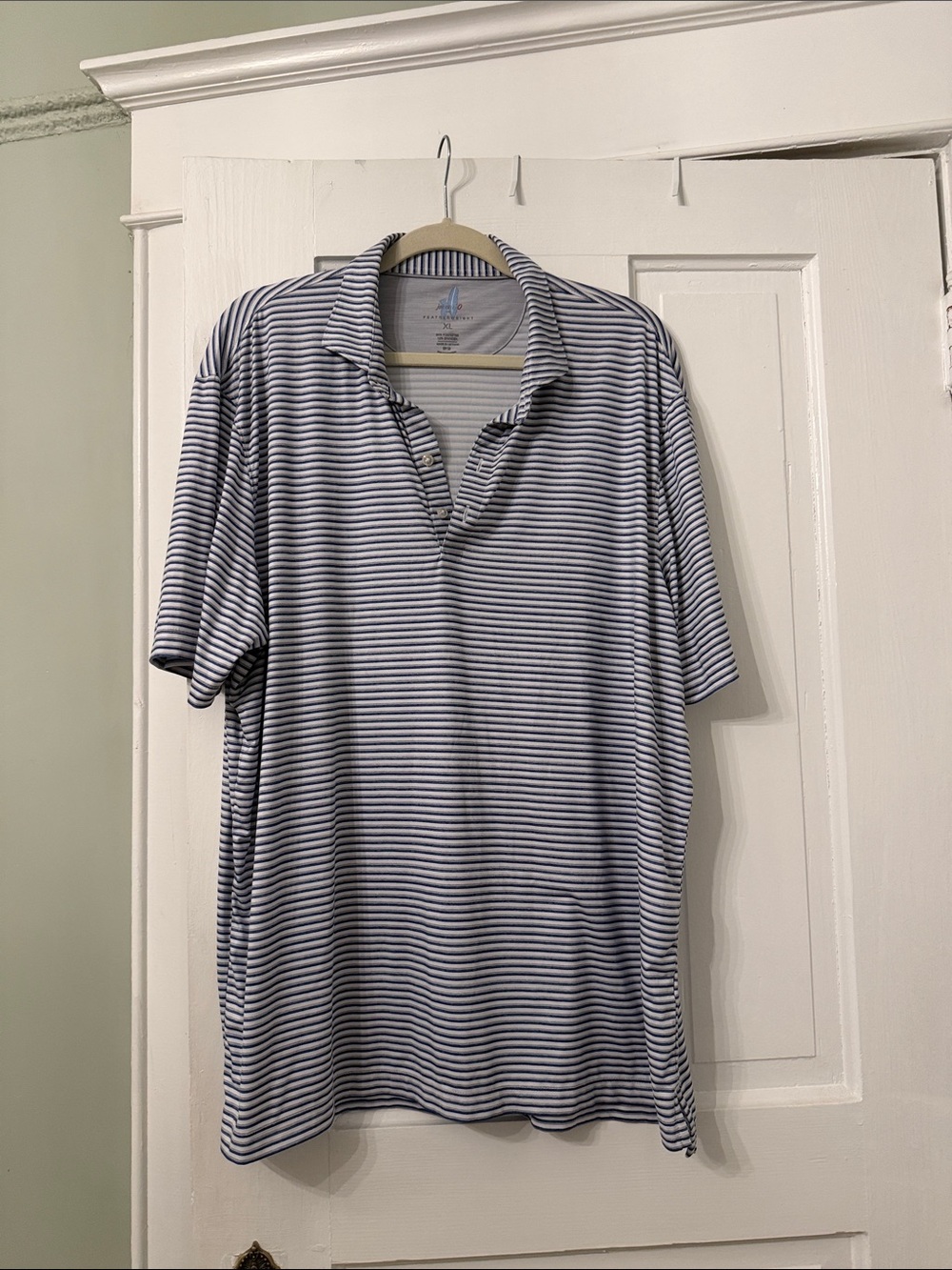 johnnie-O Navy and White Striped Polo Shirt
